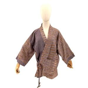 Vintage Purple Brown 100% Cotton Hmong Southeast Artisanal Wrap Jacket